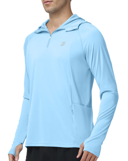 Roadbox UPF 50+ Sun Hoodie for Men, 1/4 Zip Fishing Shirt with Long Sleeve UV Protection for Outdoor Hiking
