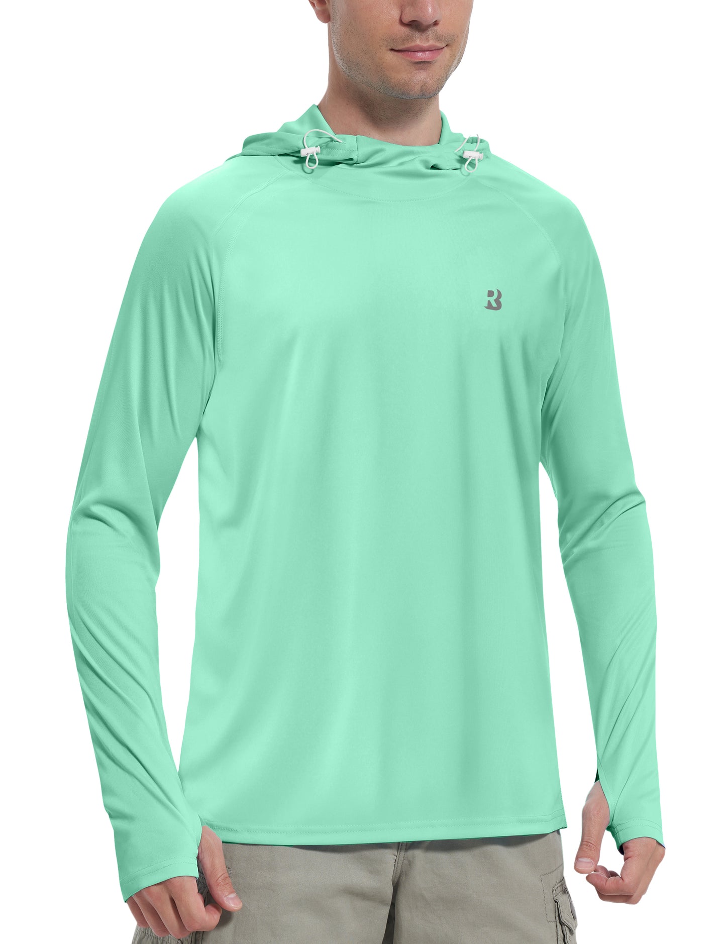 Roadbox Men's Hooded UV Sun Shirts Long Sleeve - Athletic Workout Running Thumbholes T-Shirts Quick-Dry Lightweight