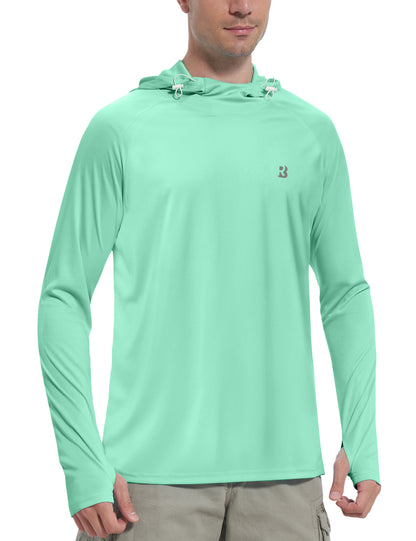 Roadbox Men's Hooded UV Sun Shirts Long Sleeve - Athletic Workout Running Thumbholes T-Shirts Quick-Dry Lightweight