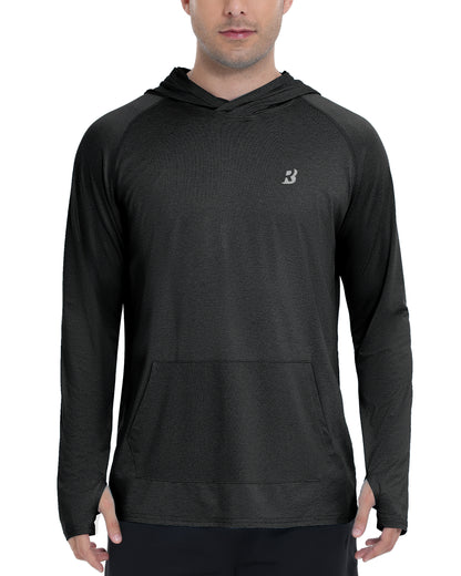 Roadbox UPF 50+ Mens Long Sleeve Fishing Shirts, Sun Protection Athletic Hoodies with Pocket, Outdoor Running Rash Guard