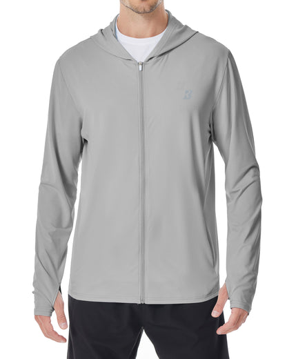 Roadbox Men's UPF 50+ Sun Protection Hoodie Jacket Lightweight Zip Fishing Hiking UV Shirts with Pockets and Thumbholes