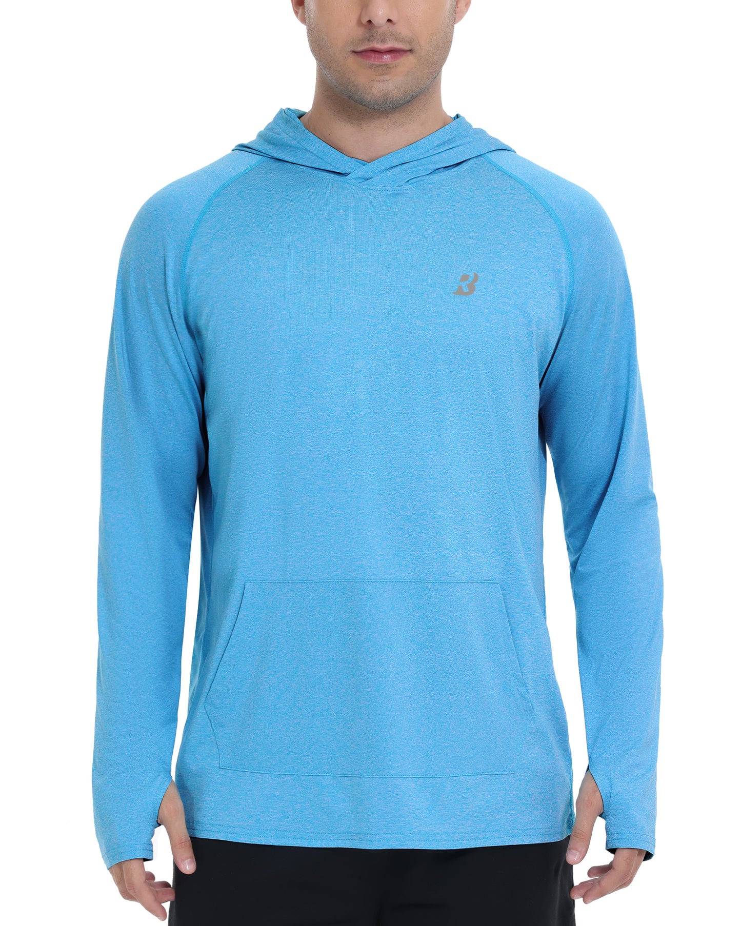 Roadbox UPF 50+ Mens Long Sleeve Fishing Shirts, Sun Protection Athletic Hoodies with Pocket, Outdoor Running Rash Guard