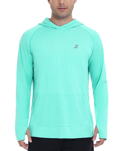 Roadbox UPF 50+ Mens Long Sleeve Fishing Shirts, Sun Protection Athletic Hoodies with Pocket, Outdoor Running Rash Guard