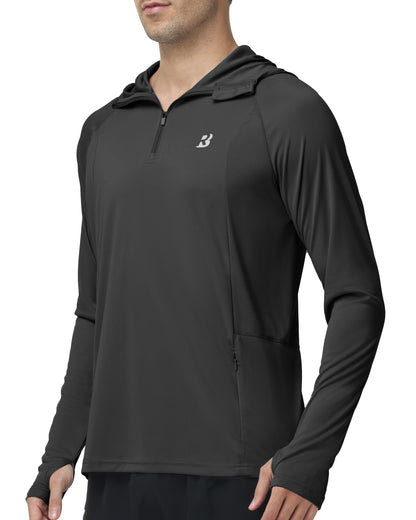 Roadbox UPF 50+ Sun Hoodie for Men, 1/4 Zip Fishing Shirt with Long Sleeve UV Protection for Outdoor Hiking