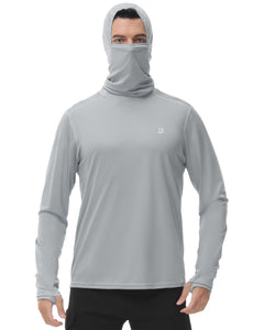 Roadbox Men's Sun Protection Hoodie Rash Guard Hiking Shirts with Face Mask Lightweight Long Sleeve UV Shirt for Outdoor Workout, Running, Fishing, Hiking