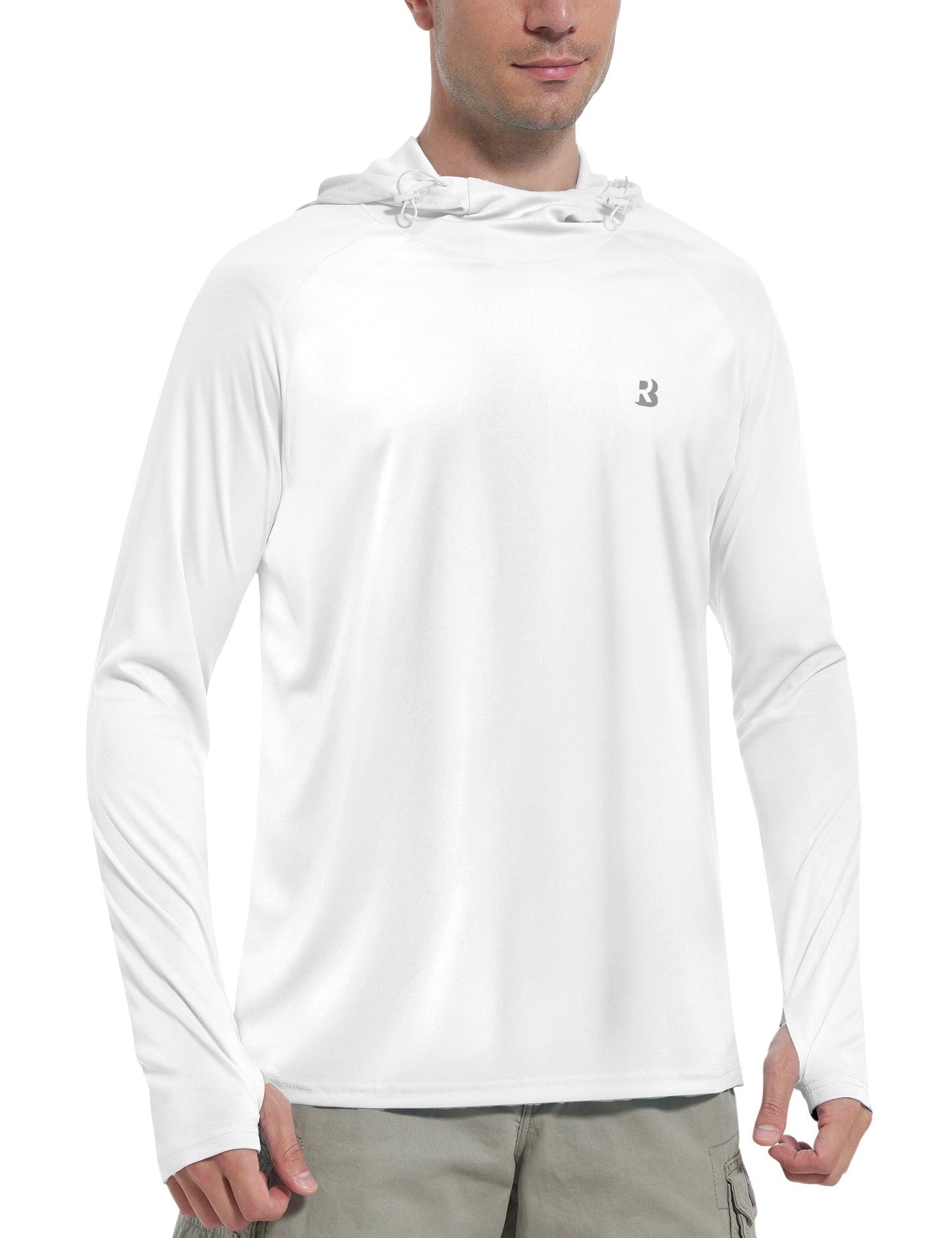 Roadbox Men's Hooded UV Sun Shirts Long Sleeve - Athletic Workout Running Thumbholes T-Shirts Quick-Dry Lightweight
