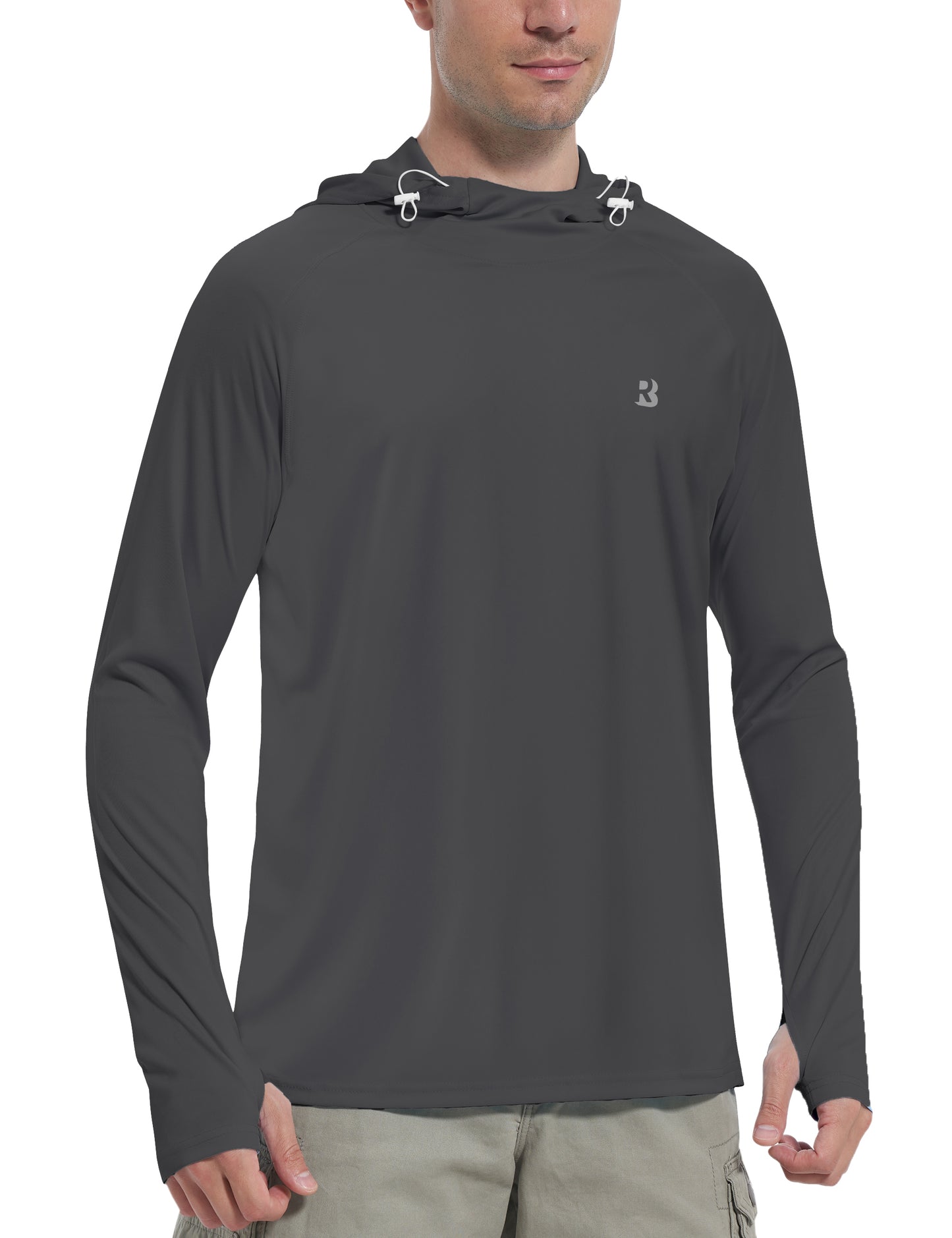 Roadbox Men's Hooded UV Sun Shirts Long Sleeve - Athletic Workout Running Thumbholes T-Shirts Quick-Dry Lightweight