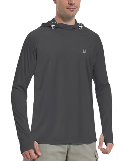 Roadbox Men's Hooded UV Sun Shirts Long Sleeve - Athletic Workout Running Thumbholes T-Shirts Quick-Dry Lightweight
