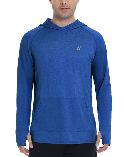 Roadbox UPF 50+ Mens Long Sleeve Fishing Shirts, Sun Protection Athletic Hoodies with Pocket, Outdoor Running Rash Guard