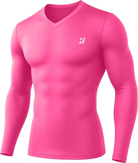 Roadbox Men's V-Neck Compression Shirts, Long Sleeve Athletic Undershirts