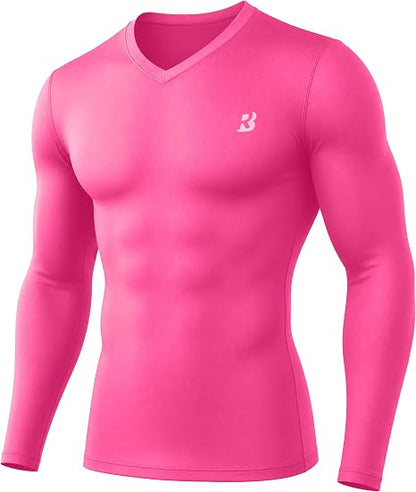 Roadbox Men's V-Neck Compression Shirts, Long Sleeve Athletic Undershirts