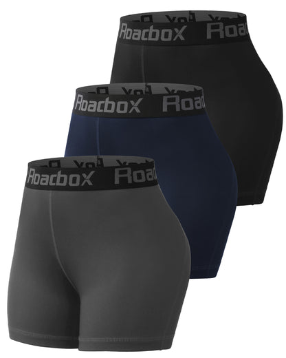 Roadbox 3" Women's Volleyball Spandex Shorts with Pocket/Non-Pocket, 2/3 Pack Compression Shorts for Workout Running Gym Yoga