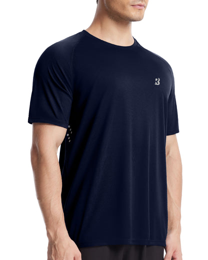 Roadbox Men's UPF 50+ Swim Rash Guard, Short Sleeve UV Sun Protection Workout Athletic Shirts Quick Dry Gym Running Tee Tops