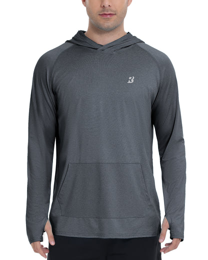 Roadbox UPF 50+ Mens Long Sleeve Fishing Shirts, Sun Protection Athletic Hoodies with Pocket, Outdoor Running Rash Guard