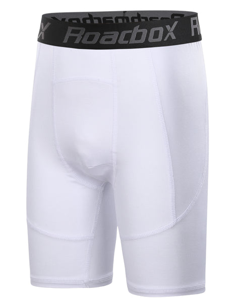 Roadbox Youth Boys Compression Shorts - Performance Athletic Base Layers Workout Running Shorts for Boys, Kids Compression Underwear with Side Pockets