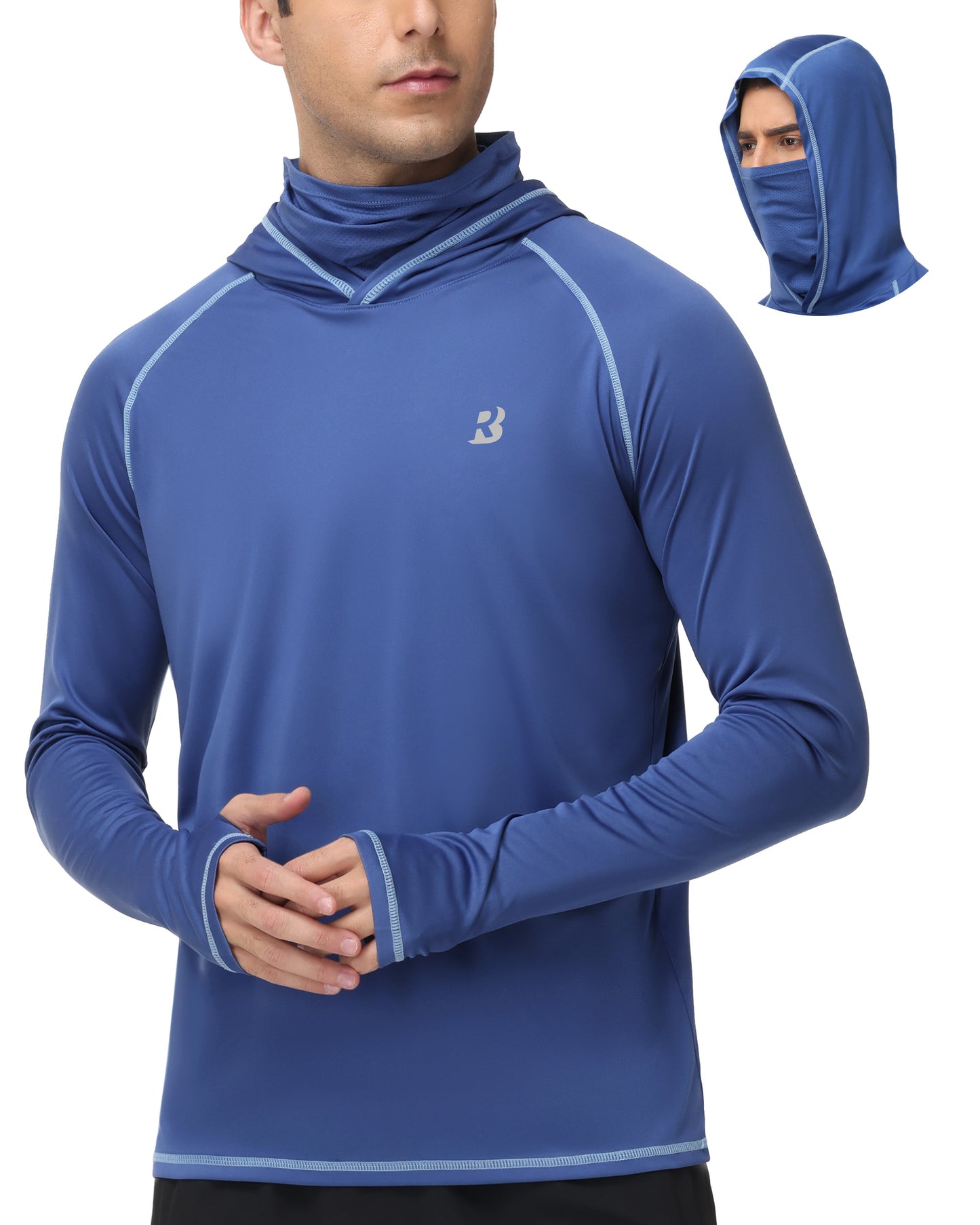 Roadbox Men's Sun Hoodie with Mask, UPF 50+ Long Sleeve Fishing Shirts, UV Outdoor Swim Hiking Running Workout Rash Guard