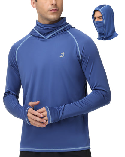 Roadbox Men's Sun Hoodie with Mask, UPF 50+ Long Sleeve Fishing Shirts, UV Outdoor Swim Hiking Running Workout Rash Guard