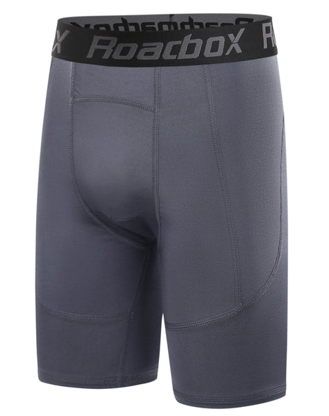 Roadbox Youth Boys Compression Shorts - Performance Athletic Base Layers Workout Running Shorts for Boys, Kids Compression Underwear with Side Pockets