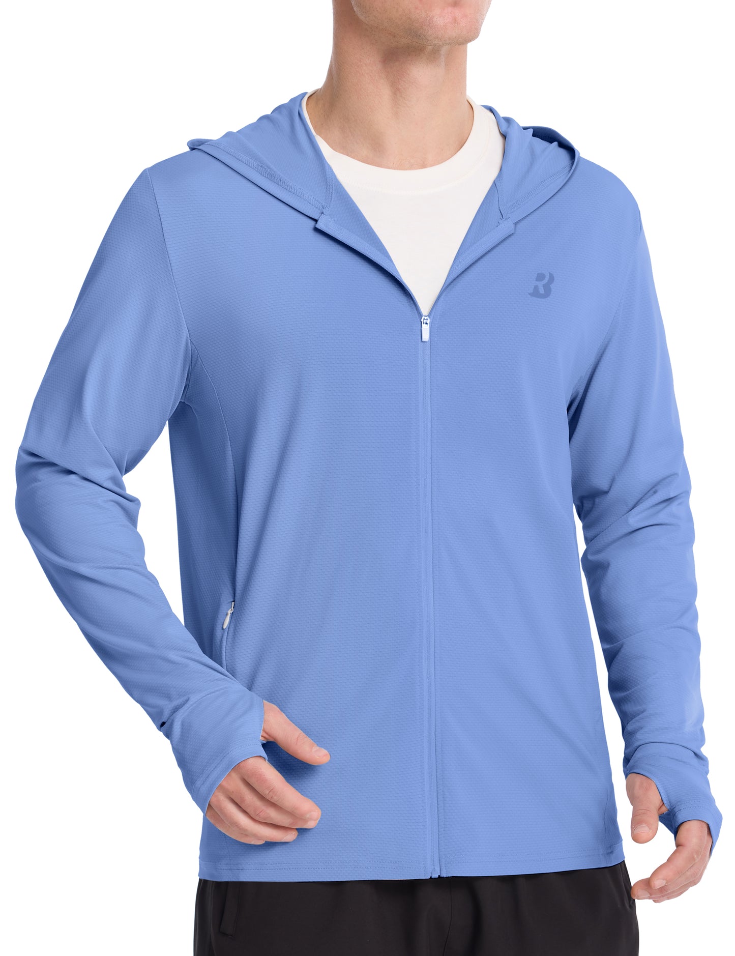 Roadbox Men's UPF 50+ Sun Hoodie Jacket, Full Zip UV Protection Long Sleeve Shirt, Lightweight Breathable for Fishing Hiking