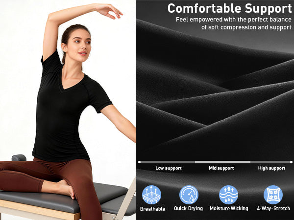 Roadbox Women's Compression Shirt Short Sleeve V Neck Workout Tops Quick Dry Athletic Gym Base Layer for Yoga Running Sports