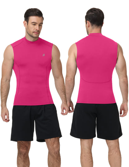 Roadbox Men's Compression Tank Top, Mock Turtleneck Sleeveless Shirt, Fitted Athletic Base Layer for Gym Workout