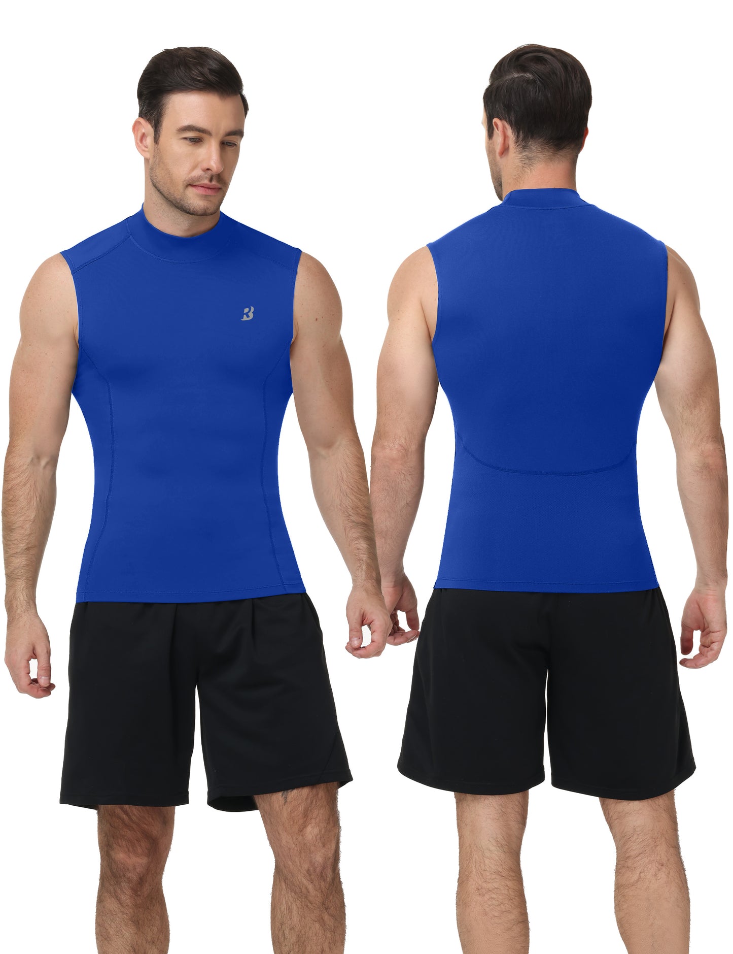 Roadbox Men's Compression Tank Top, Mock Turtleneck Sleeveless Shirt, Fitted Athletic Base Layer for Gym Workout