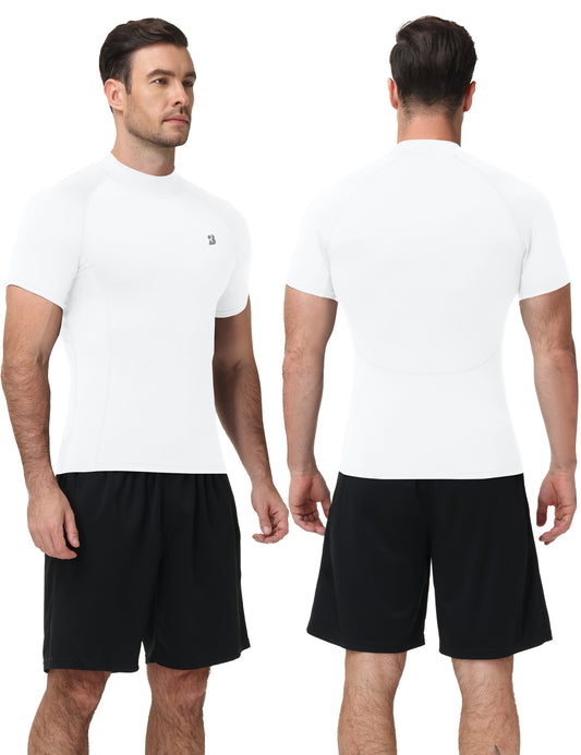 Roadbox Men's Compression Shirt, Mock Turtleneck Short Sleeve Athletic Undershirt, Quick Dry Base Layer Top for Gym Workout