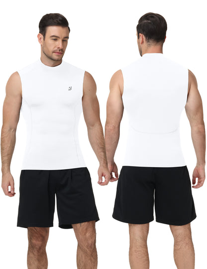 Roadbox Men's Compression Tank Top, Mock Turtleneck Sleeveless Shirt, Fitted Athletic Base Layer for Gym Workout