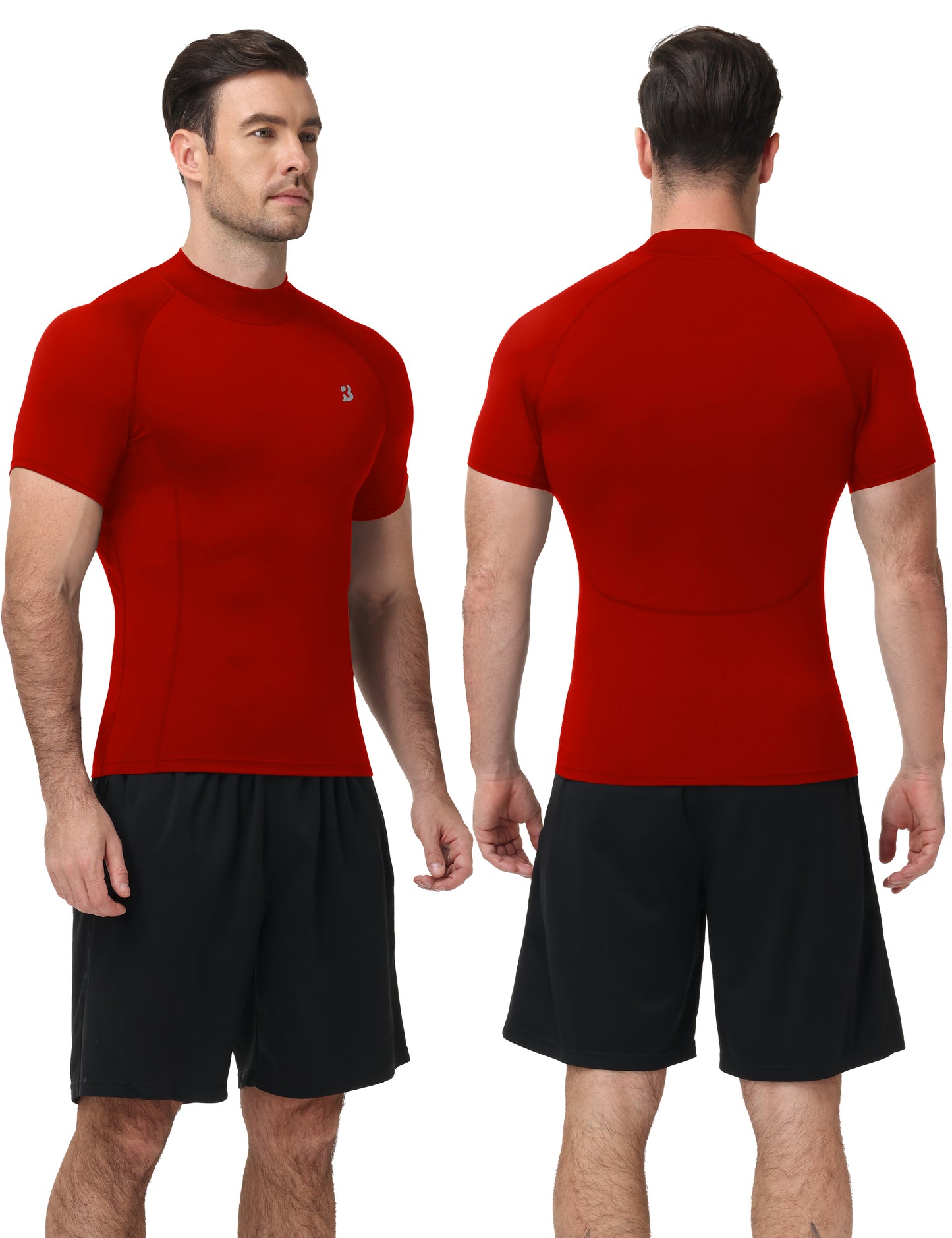 Roadbox Men's Compression Shirt, Mock Turtleneck Short Sleeve Athletic Undershirt, Quick Dry Base Layer Top for Gym Workout