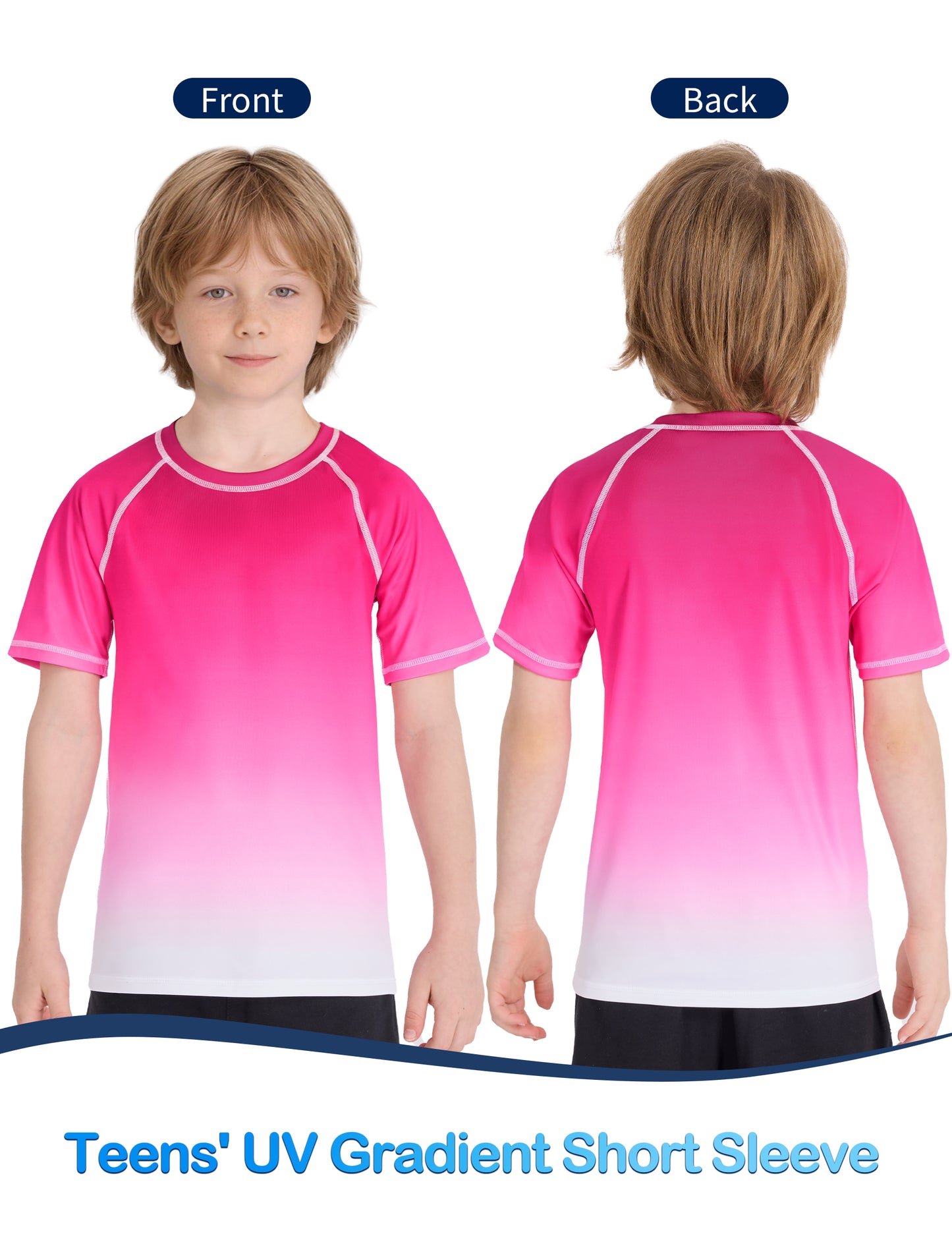 Roadbox Boys Rash Guard Short Sleeve, Swim Shirt UPF 50+ Sun Protection, Quick Dry Kids Rashguard Water Shirt for Surf Beach