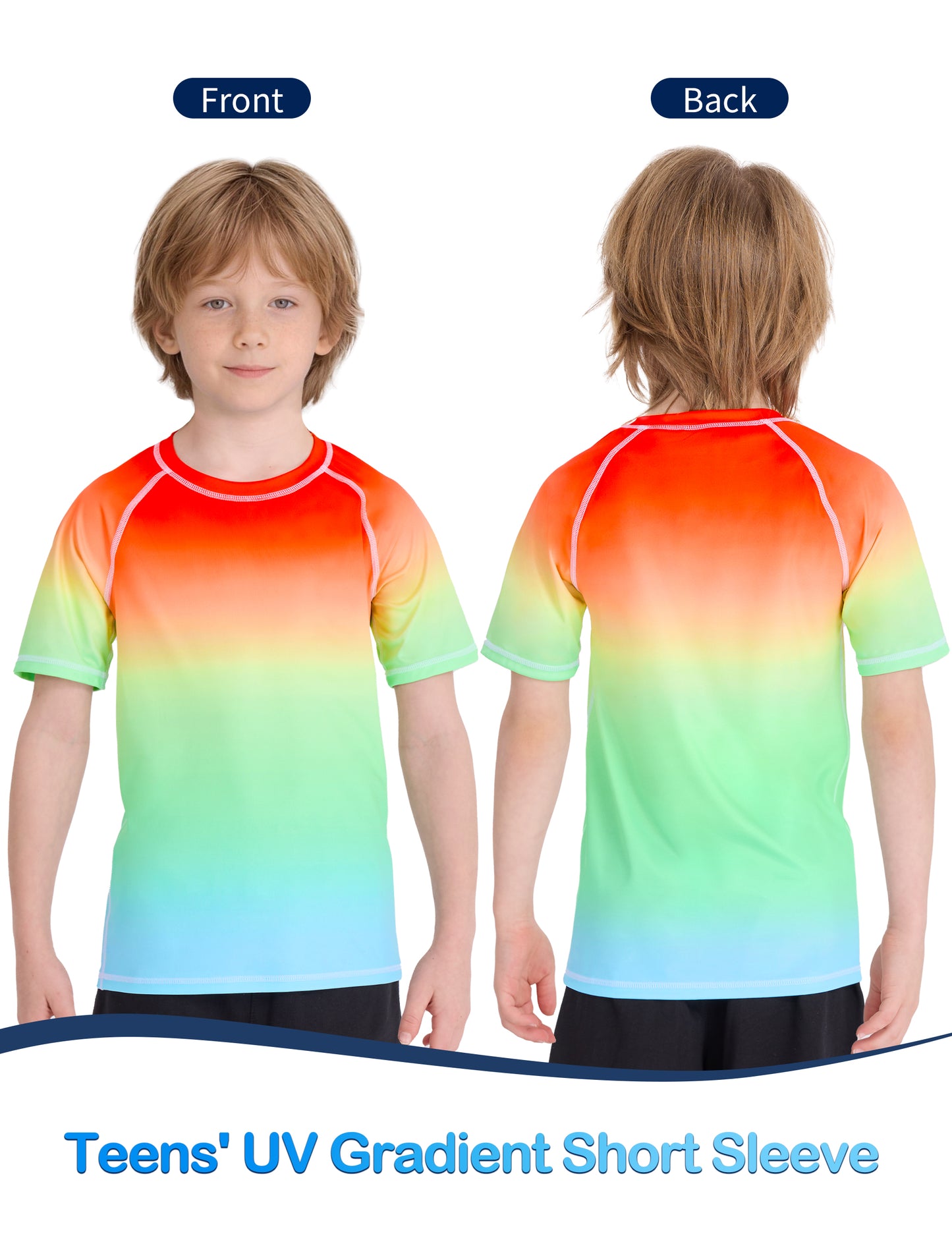 Roadbox Boys Rash Guard Short Sleeve, Swim Shirt UPF 50+ Sun Protection, Quick Dry Kids Rashguard Water Shirt for Surf Beach