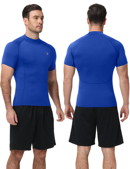 Roadbox Men's Compression Shirt, Mock Turtleneck Short Sleeve Athletic Undershirt, Quick Dry Base Layer Top for Gym Workout