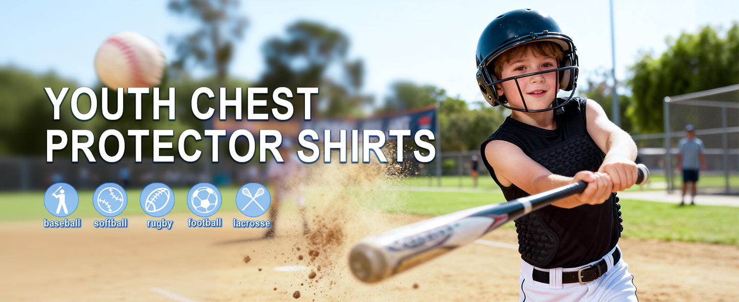 Roadbox Baseball Chest Protector Youth, Padded Compression Shirt Heart Guard Sternum Rib Gear for Football Softball Lacrosse