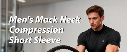 Roadbox Men's Compression Shirt, Mock Turtleneck Short Sleeve Athletic Undershirt, Quick Dry Base Layer Top for Gym Workout