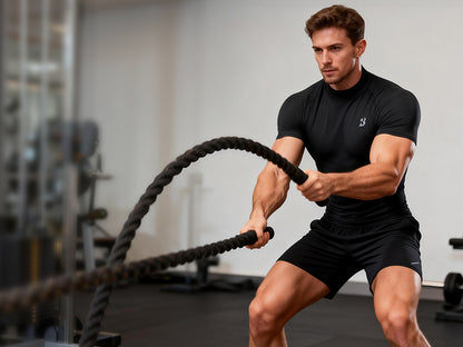 Roadbox Men's Compression Shirt, Mock Turtleneck Short Sleeve Athletic Undershirt, Quick Dry Base Layer Top for Gym Workout