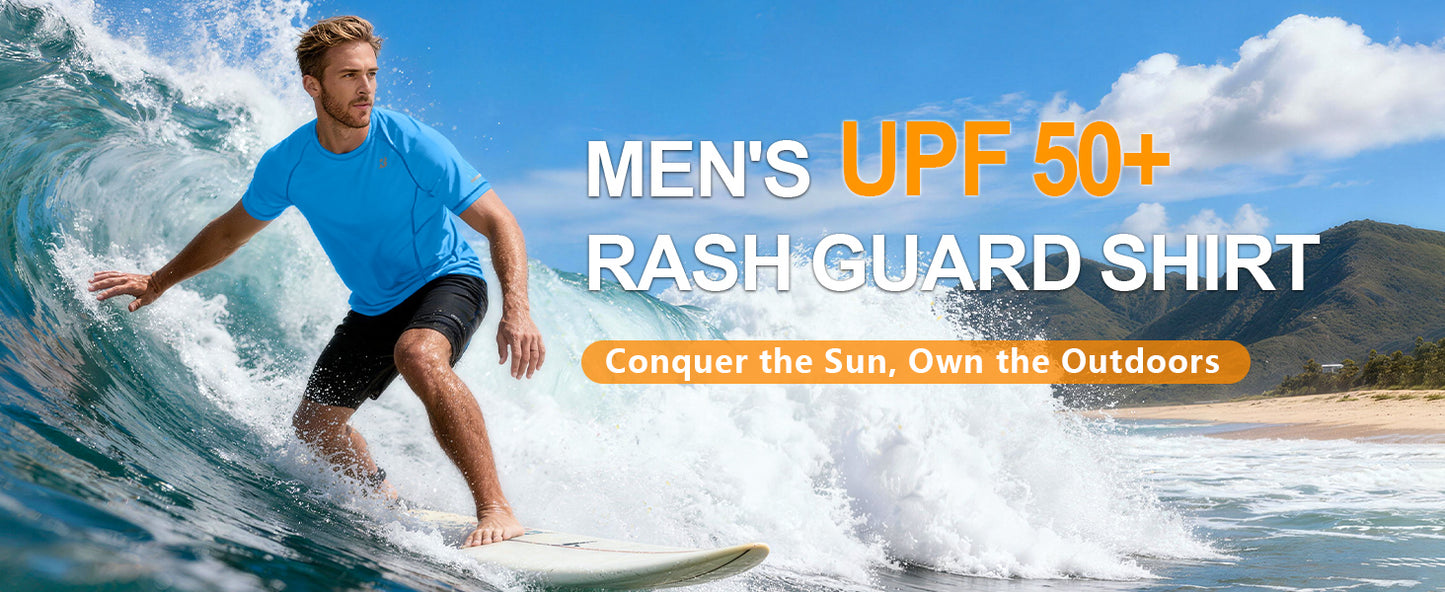 Roadbox Men's Short Sleeve Swim Shirt, UPF 50+ Quick Dry Rash Guard, UV Sun Protection Water T-Shirt for Beach and Surfing