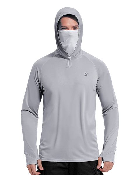 Roadbox Mens Waterproof UPF 50+ Fishing Hoodie Shirt with Mesh Face Mask - Long Sleeve UV Sun Protection Thumbholes Diving Rash Guard for Outdoor Hiking Fishing