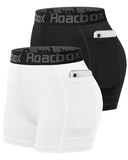 Roadbox 3" Women's Volleyball Spandex Shorts with Pocket/Non-Pocket, 2/3 Pack Compression Shorts for Workout Running Gym Yoga