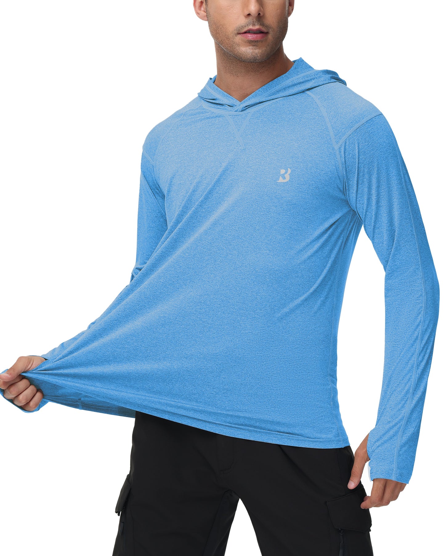 Roadbox Mens Long Sleeve Sun Shirts, 2 Pack UPF 50+ UV Protection Hoodie Shirt for Fishing Hiking Running Workout Swim