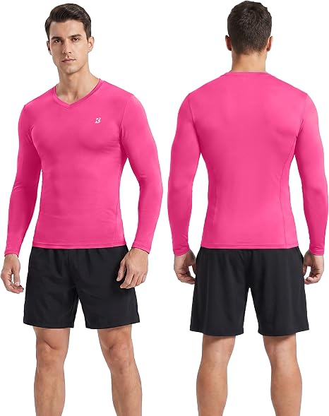 Roadbox Men's V-Neck Compression Shirts, Long Sleeve Athletic Undershirts