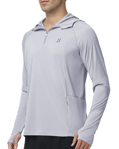 Roadbox UPF 50+ Sun Hoodie for Men, 1/4 Zip Fishing Shirt with Long Sleeve UV Protection for Outdoor Hiking