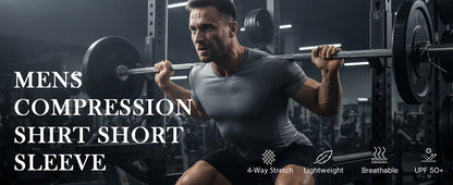 Roadbox Mens Compression Shirt Short Sleeve, V-Neck Gym Running Sports T-Shirt, Cool Dry Athletic Base Layer Undershirts