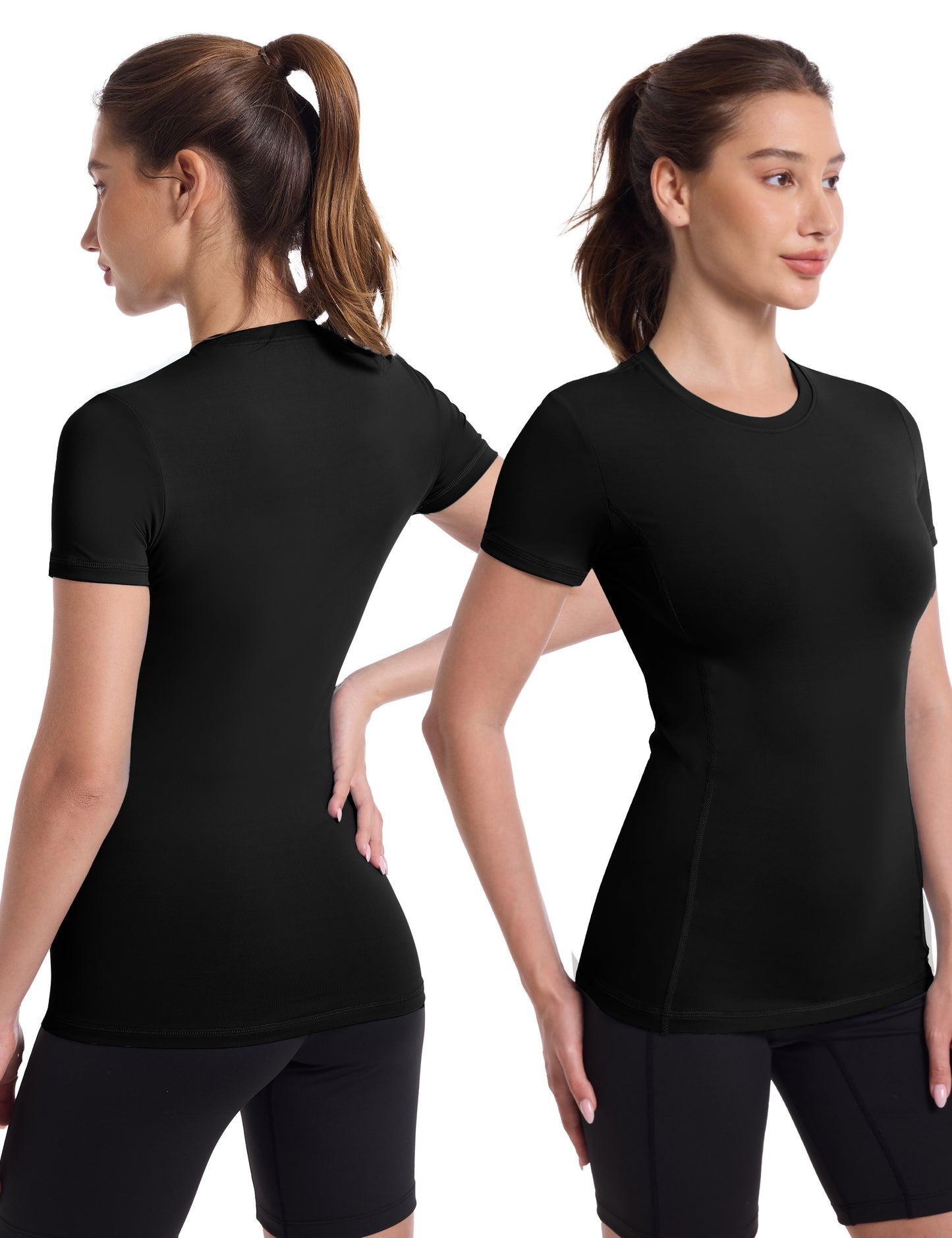 Roadbox Women's Compression Shirt, Slim Fit Short Sleeve Athletic Top, Workout Undershirt for Gym and Yoga