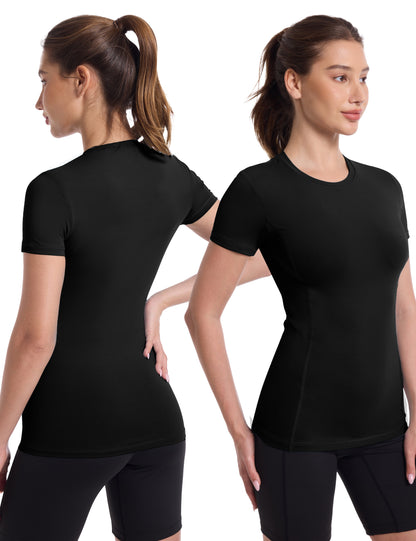 Roadbox Women's Compression Shirt, Slim Fit Short Sleeve Athletic Top, Workout Undershirt for Gym and Yoga