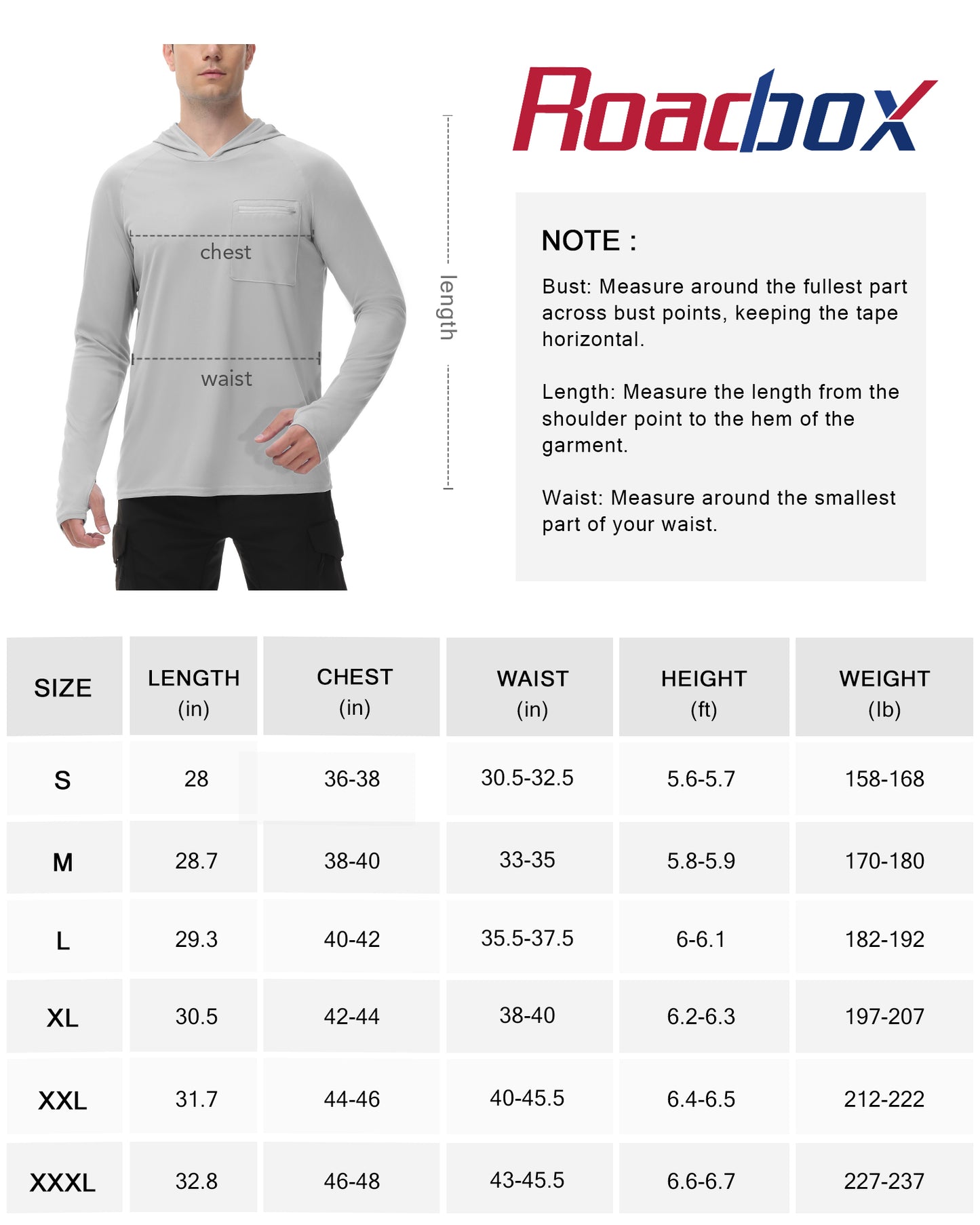 Roadbox Men's Sun Protection Hoodie Fishing Rash Guard Shirts with Secure Zip Pockets Lightweight Long Sleeve UV Shirt for Outdoor Workout, Running, Fishing, Hiking