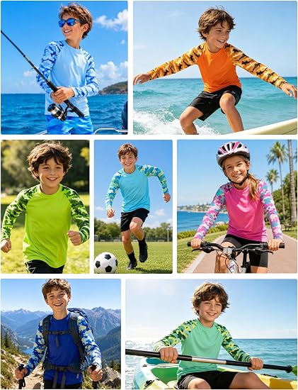 Roadbox Boys' Rash Guard Long Sleeve, UPF 50+ Toddler Kids Youth Swim Shirt