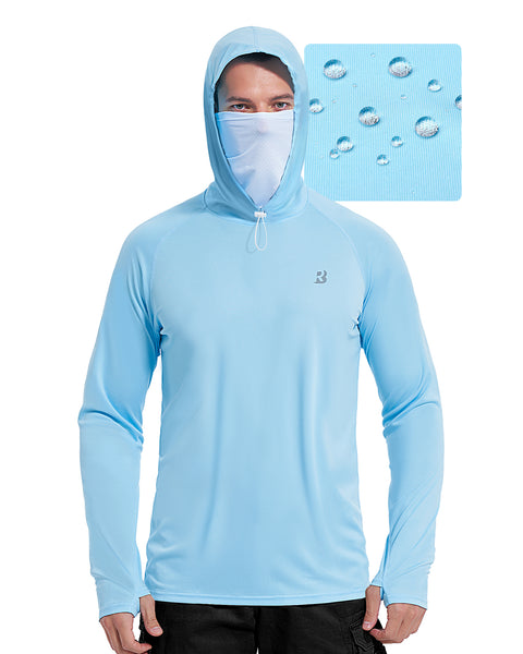 Roadbox Mens Waterproof UPF 50+ Fishing Hoodie Shirt with Mesh Face Mask - Long Sleeve UV Sun Protection Thumbholes Diving Rash Guard for Outdoor Hiking Fishing