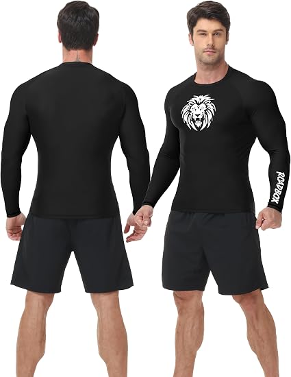 Roadbox Men's BJJ Rash Guard Long Sleeve, UPF 50+ Jiu Jitsu Compression Base Layer Shirts for MMA No Gi Surfing Swim