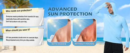Roadbox Mens UPF 50+ Sun Protection Hoodie, UV Long Sleeve Fishing Shirts, Lightweight Swim Rash Guard for Outdoor Hiking