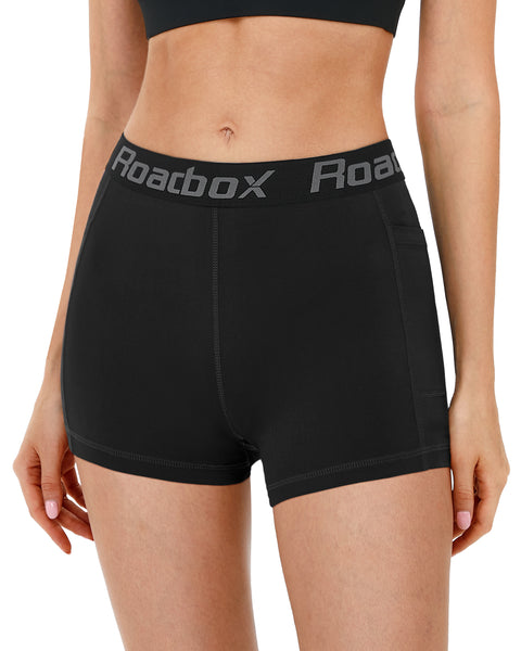 Roadbox Women's 5 inch Yoga Shorts with Pockets - UPF 30+ Sun UV Protection Workout Gym Spandex Compression Shorts for Volleyball